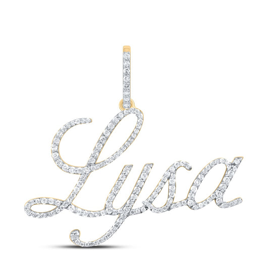 0.68 Ctw Natural Diamond Lysa Nameplate Pendant in 10k Yellow Gold