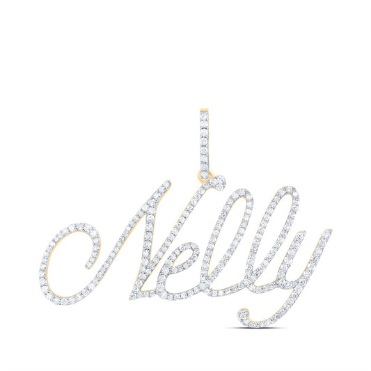 0.9 Ctw Natural Diamond Nelly Nameplate Pendant in 10k Yellow Gold