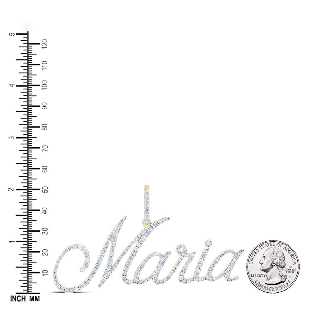 0.98 Ctw Natural Diamond Maria Nameplate Pendant in 10k Yellow Gold