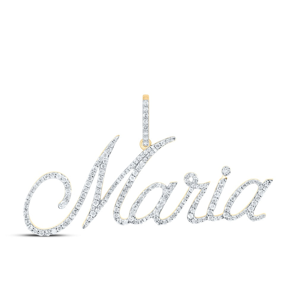 0.98 Ctw Natural Diamond Maria Nameplate Pendant in 10k Yellow Gold