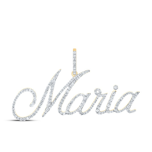 0.98 Ctw Natural Diamond Maria Nameplate Pendant in 10k Yellow Gold