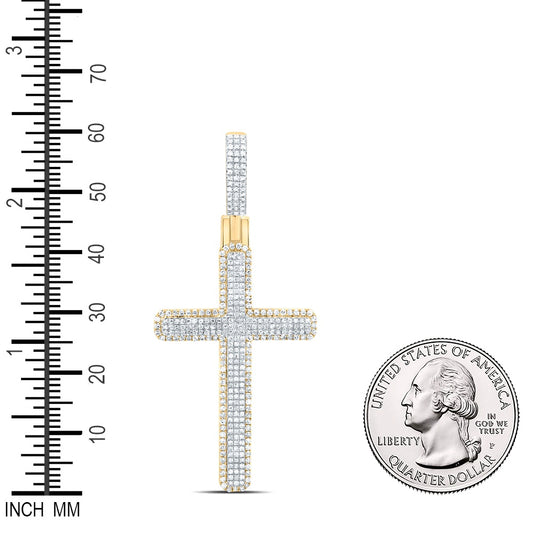 1.24 Ctw Natural Diamond Cluster Cross Religious Pendant in 10k Yellow Gold