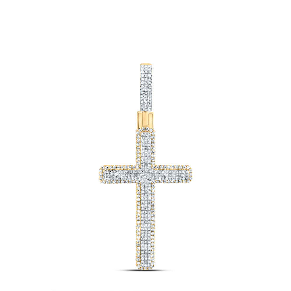 1.24 Ctw Natural Diamond Cluster Cross Religious Pendant in 10k Yellow Gold