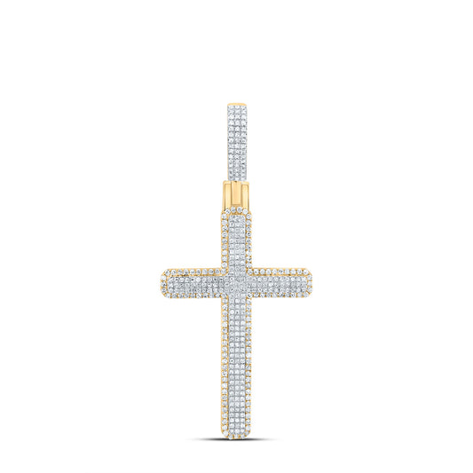1.24 Ctw Natural Diamond Cluster Cross Religious Pendant in 10k Yellow Gold