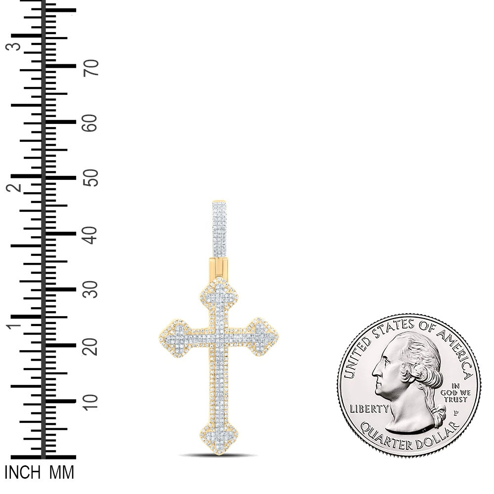 0.94 Ctw Natural Diamond Cluster Hiphop Cross Pendant in 10k Yellow Gold