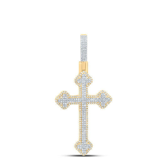 0.94 Ctw Natural Diamond Cluster Hiphop Cross Pendant in 10k Yellow Gold