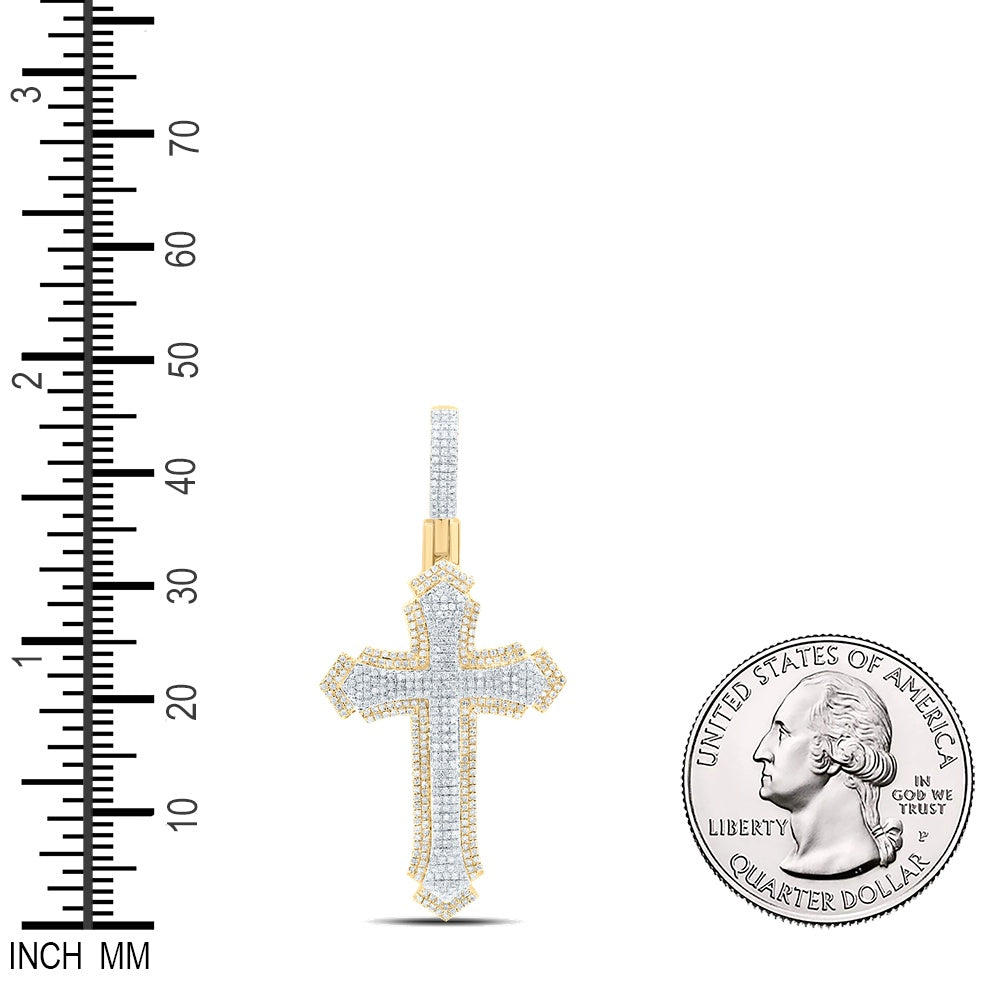 1.32 Ctw Natural Diamond Cluster Hiphop Cross Pendant in 10k Yellow Gold