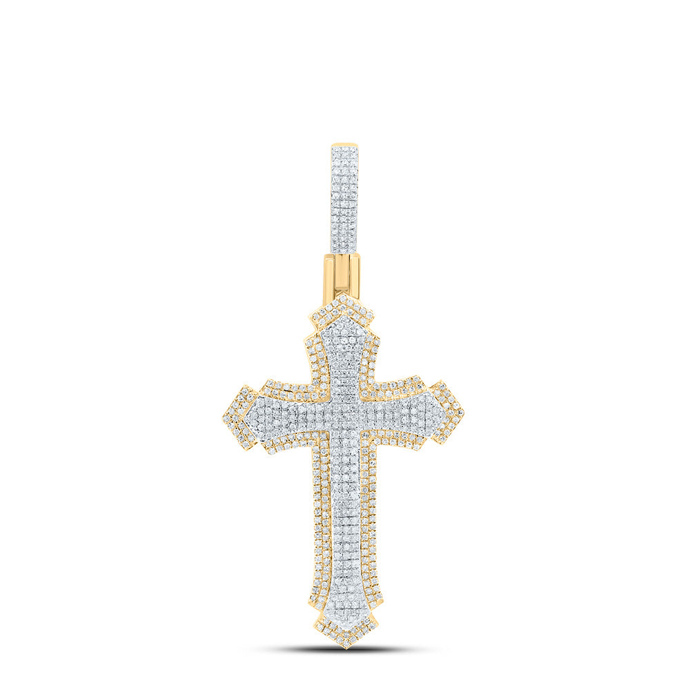 1.32 Ctw Natural Diamond Cluster Hiphop Cross Pendant in 10k Yellow Gold