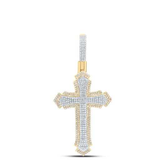 1.32 Ctw Natural Diamond Cluster Hiphop Cross Pendant in 10k Yellow Gold