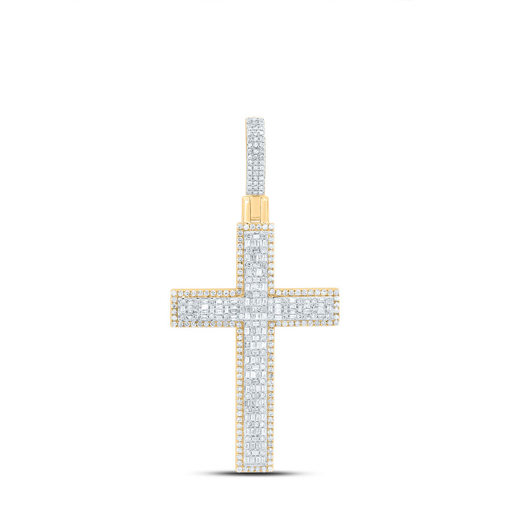 1.67 Ctw Natural Diamond Cluster Hiphop Cross Pendant in 10k Yellow Gold