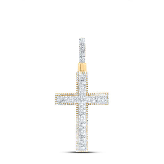 1.67 Ctw Natural Diamond Cluster Hiphop Cross Pendant in 10k Yellow Gold