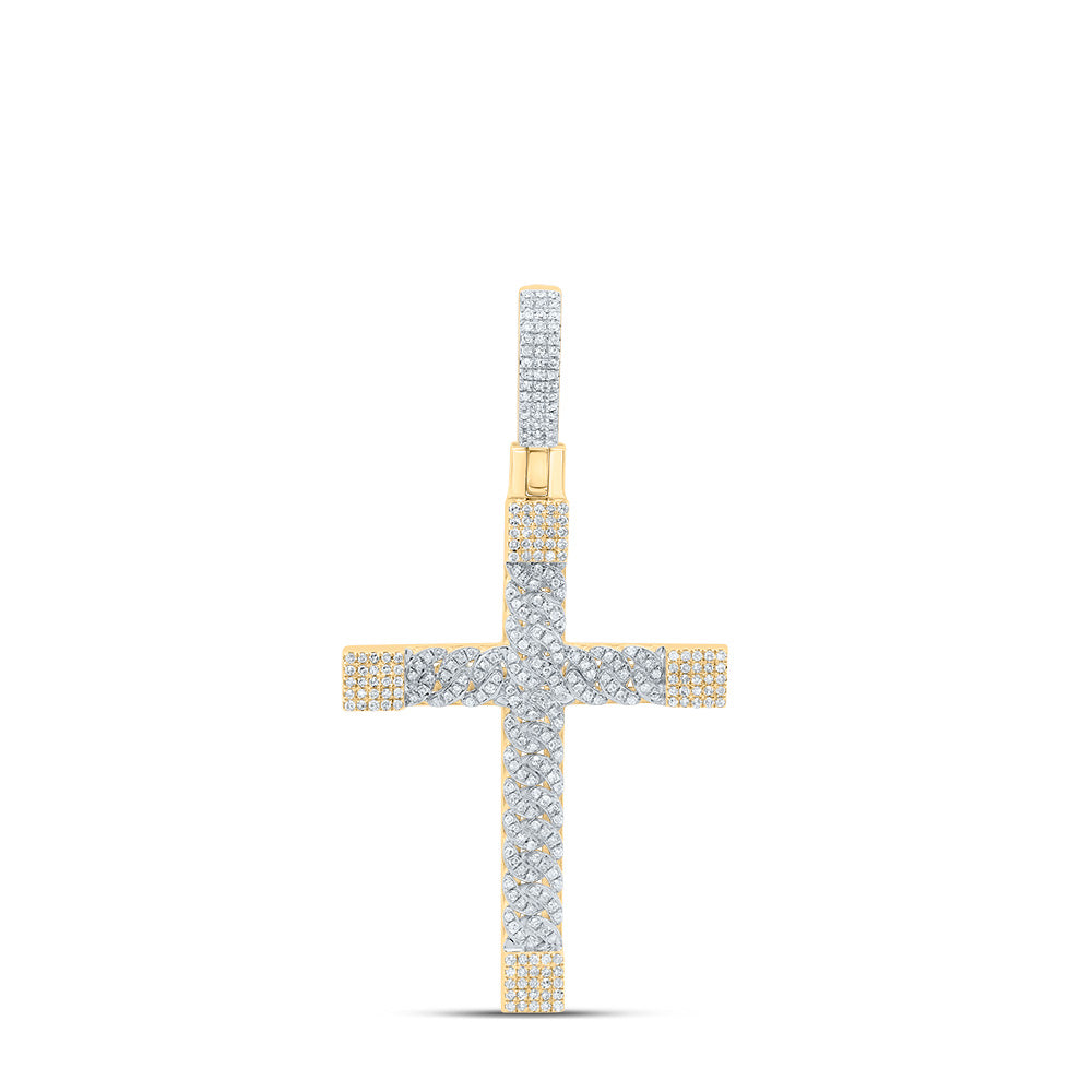 0.84 Ctw Natural Diamond Cluster Cross Religious Pendant in 10k Yellow Gold