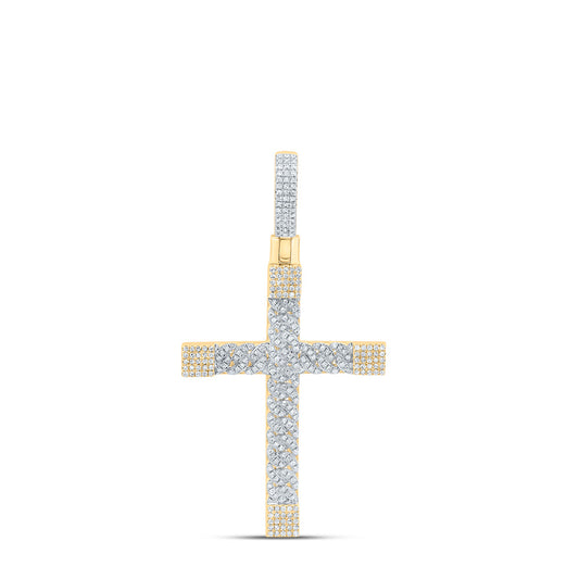 0.84 Ctw Natural Diamond Cluster Cross Religious Pendant in 10k Yellow Gold