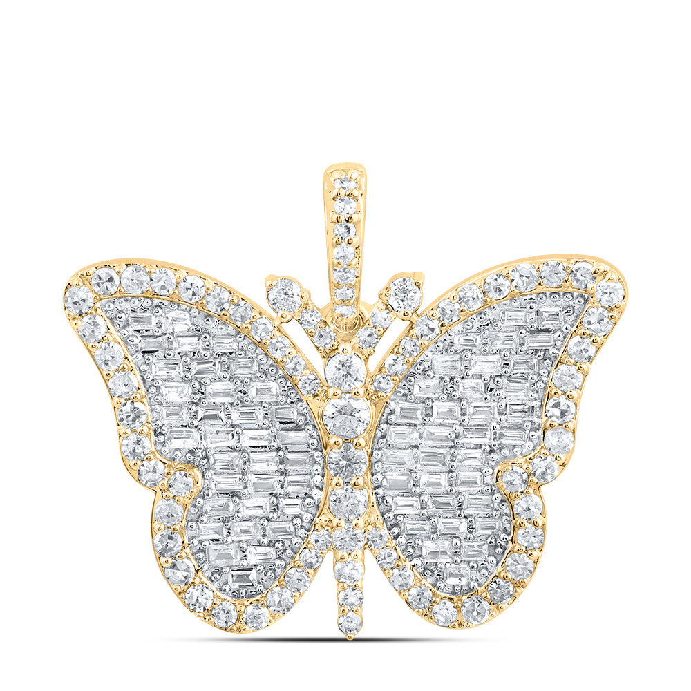 0.86 Ctw Natural Diamond Hiphop Butterfly Pendant in 10k Yellow Gold