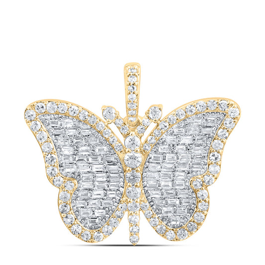 0.86 Ctw Natural Diamond Hiphop Butterfly Pendant in 10k Yellow Gold