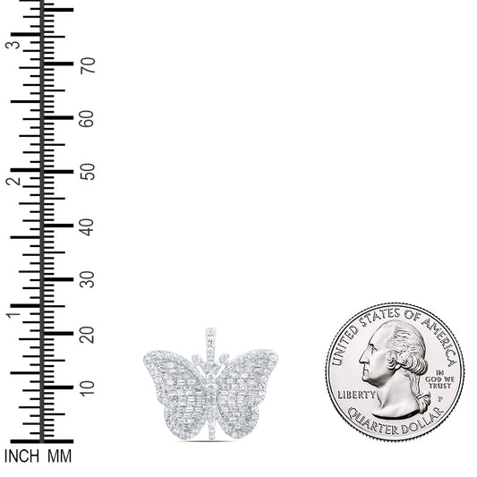 0.86 Ctw Natural Diamond Hiphop Butterfly Pendant in 10k White Gold