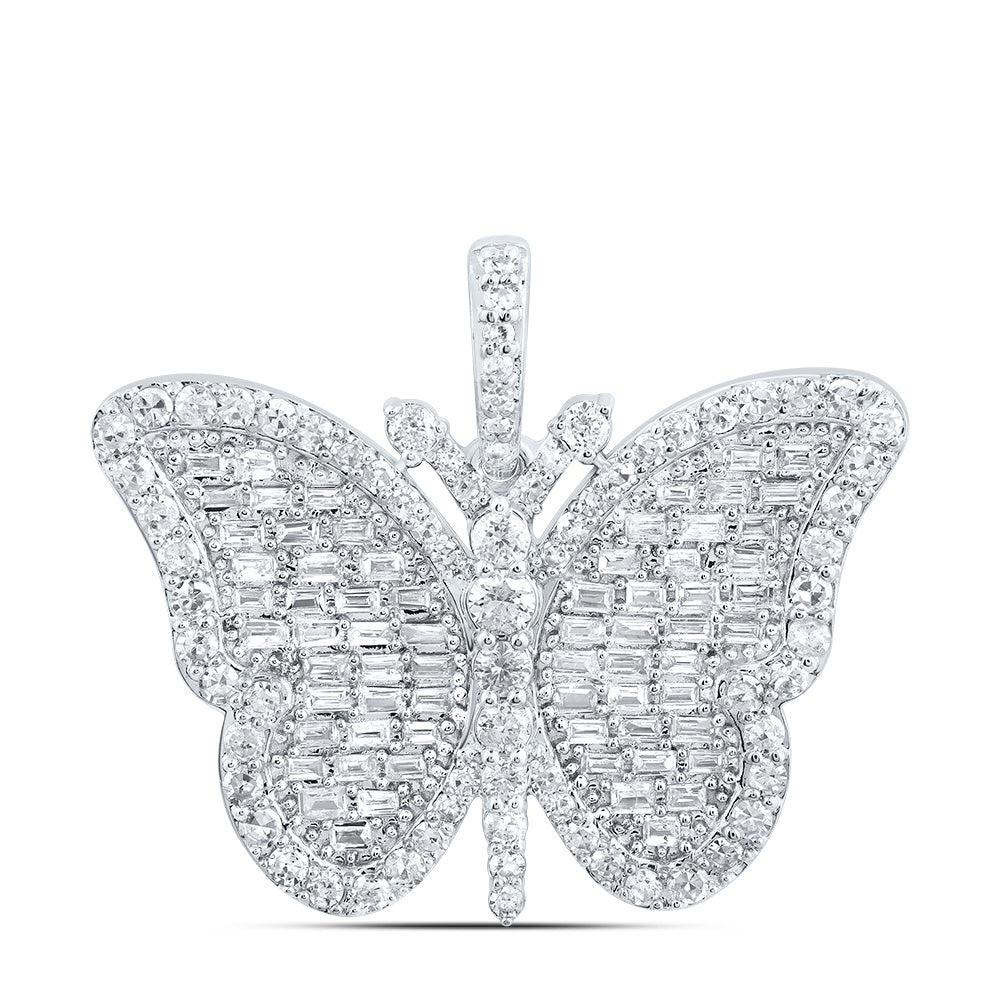 0.86 Ctw Natural Diamond Hiphop Butterfly Pendant in 10k White Gold