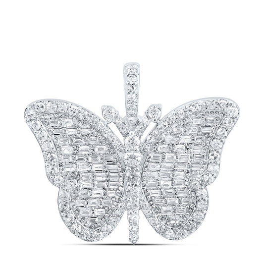0.86 Ctw Natural Diamond Hiphop Butterfly Pendant in 10k White Gold