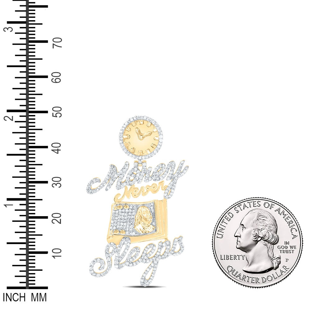1.02 Ctw Natural Diamond Money Never Sleeps Cash Clock Pendant in 10k Yellow Gold
