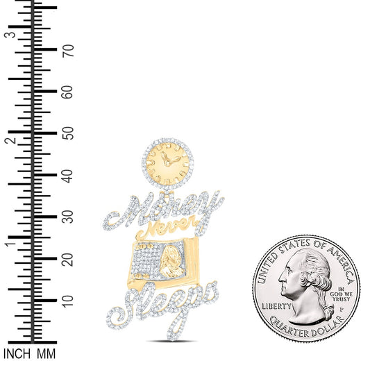 1.02 Ctw Natural Diamond Money Never Sleeps Cash Clock Pendant in 10k Yellow Gold