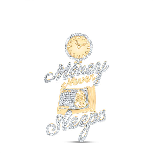 1.02 Ctw Natural Diamond Money Never Sleeps Cash Clock Pendant in 10k Yellow Gold