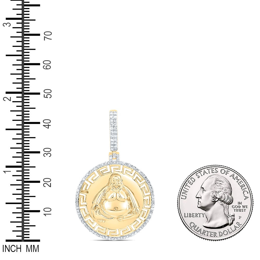 0.48 Ctw Natural Diamond Budha Greek Medallion Pendant in 10k Yellow Gold