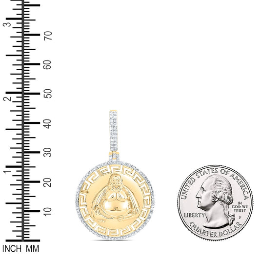 0.48 Ctw Natural Diamond Budha Greek Medallion Pendant in 10k Yellow Gold