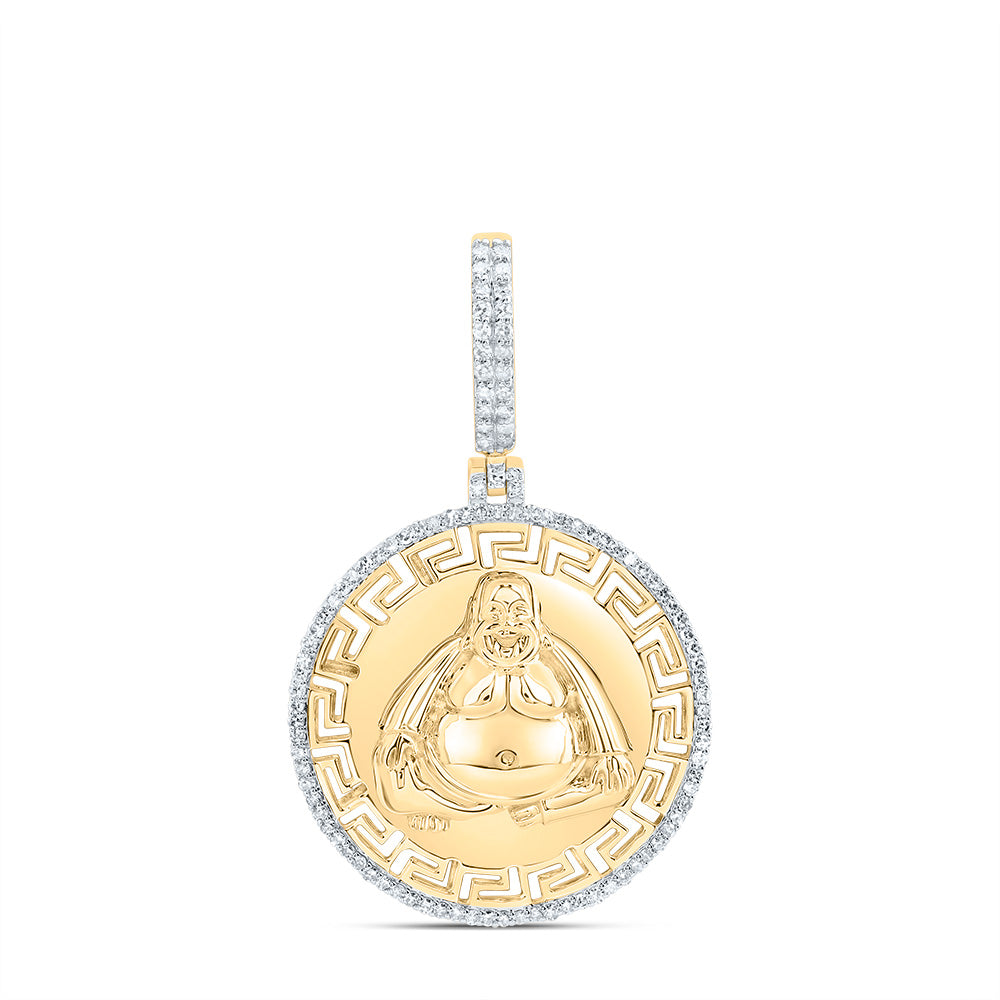 0.48 Ctw Natural Diamond Budha Greek Medallion Pendant in 10k Yellow Gold