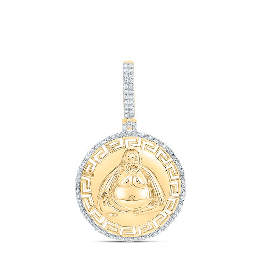 0.48 Ctw Natural Diamond Budha Greek Medallion Pendant in 10k Yellow Gold