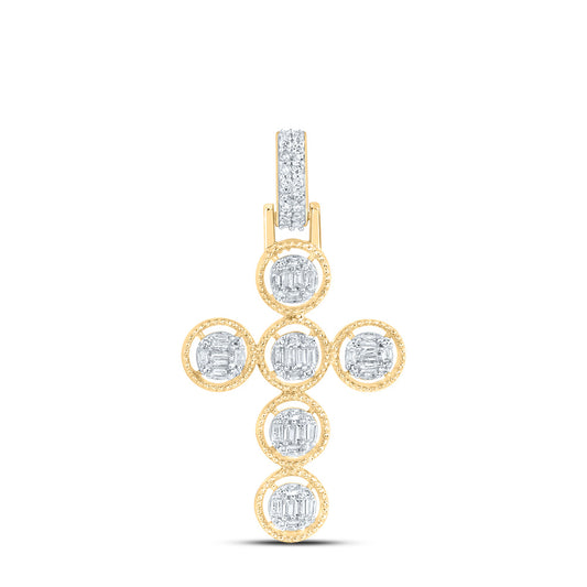 0.34 Ctw Natural Diamond Cross Religious Pendant in 10k Yellow Gold