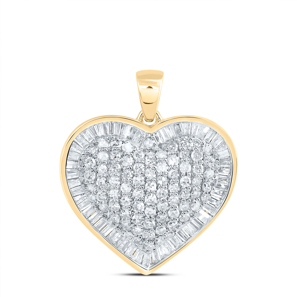 0.9 Ctw Natural Diamond Cluster Heart Gift Pendant in 10k Yellow Gold