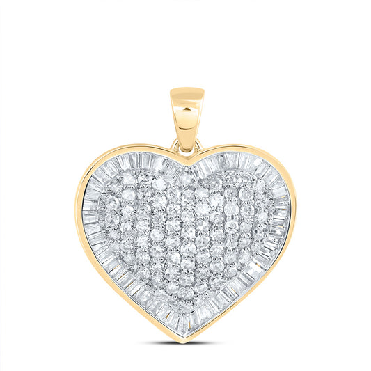0.9 Ctw Natural Diamond Cluster Heart Gift Pendant in 10k Yellow Gold
