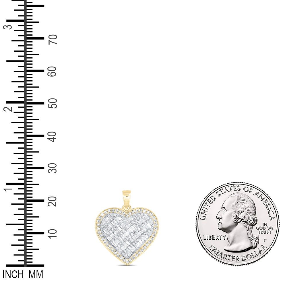 0.67 Ctw Natural Diamond Cluster Heart Gift Pendant in 10k Yellow Gold