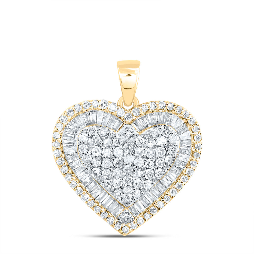 1 Ctw Natural Diamond Cluster Heart Gift Pendant in 10k Yellow Gold
