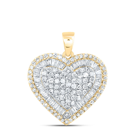1 Ctw Natural Diamond Cluster Heart Gift Pendant in 10k Yellow Gold