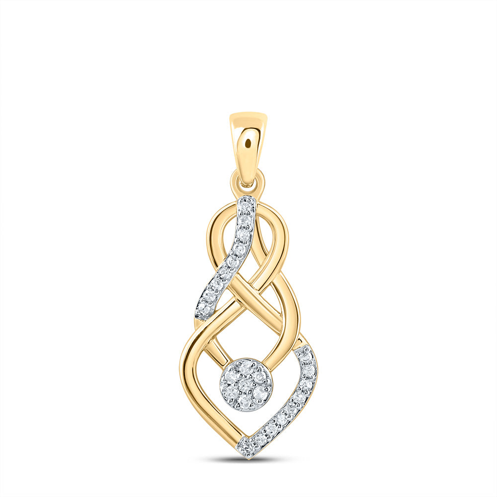 0.12 Ctw Natural Diamond Love Knot Pendant in 10k Yellow Gold