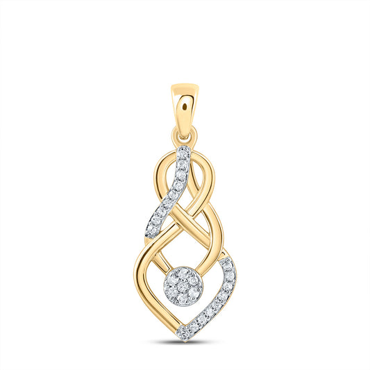 0.12 Ctw Natural Diamond Love Knot Pendant in 10k Yellow Gold