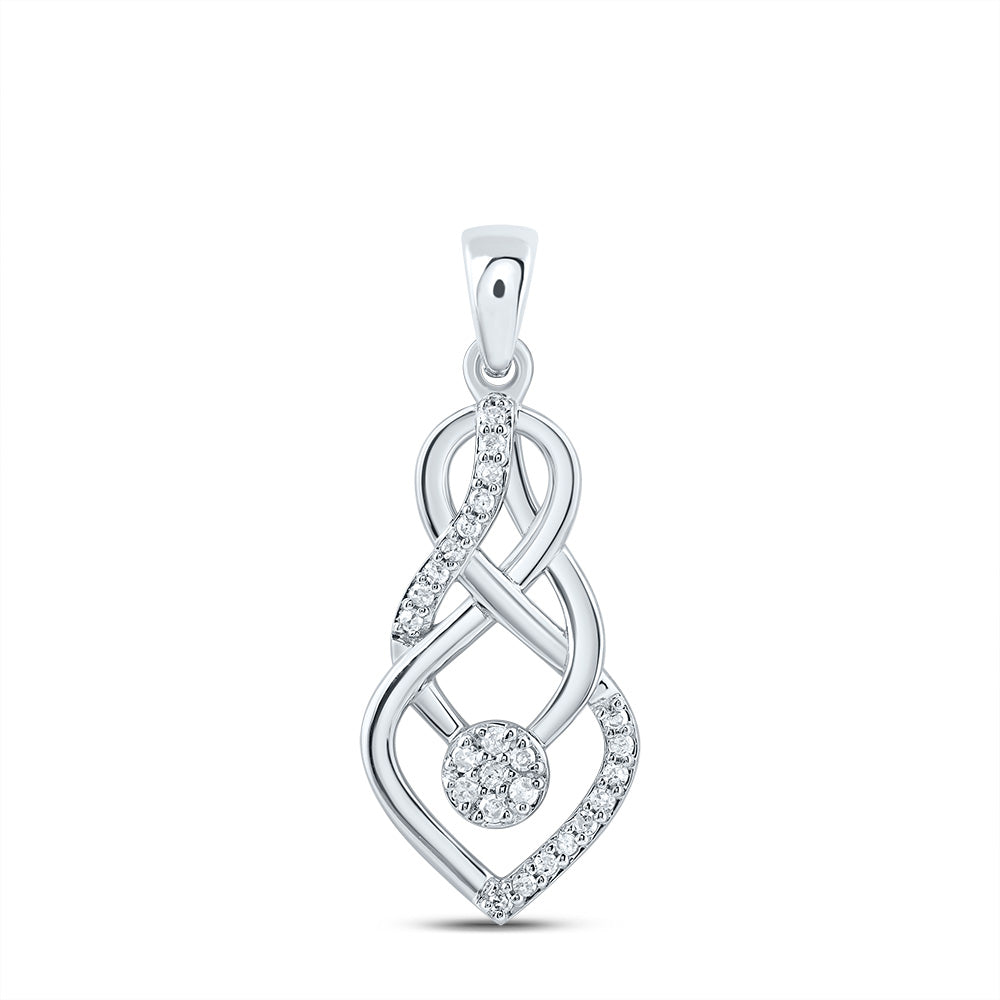 0.12 Ctw Natural Diamond Love Knot Pendant in 10k White Gold