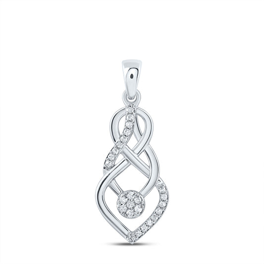 0.12 Ctw Natural Diamond Love Knot Pendant in 10k White Gold