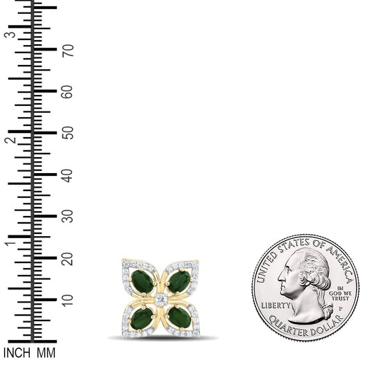 1.12 Ctw Natural Diamond Clover Flower Green Pendant in 14k Yellow Gold