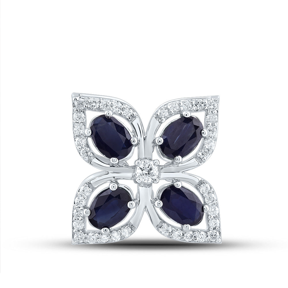 1.41 Ctw Natural Diamond Clover Flower Blue Pendant in 14k White Gold