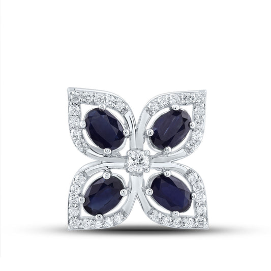 1.41 Ctw Natural Diamond Clover Flower Blue Pendant in 14k White Gold
