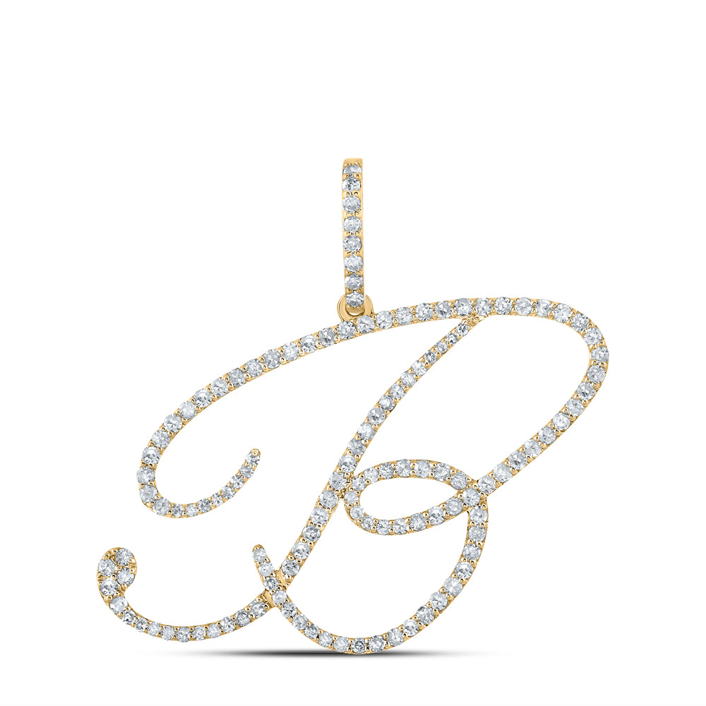 0.78 Ctw Natural Diamond Cursive Initial Letter B Pendant in 14k Yellow Gold