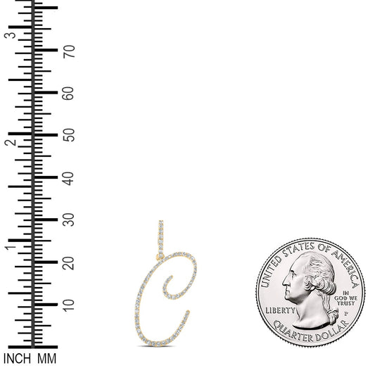 0.38 Ctw Natural Diamond Cursive Initial Letter C Pendant in 14k Yellow Gold