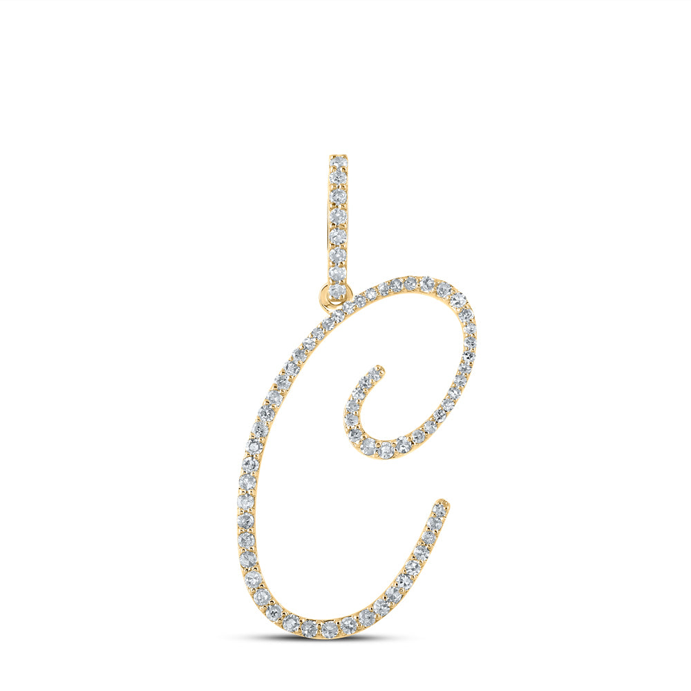 0.38 Ctw Natural Diamond Cursive Initial Letter C Pendant in 14k Yellow Gold