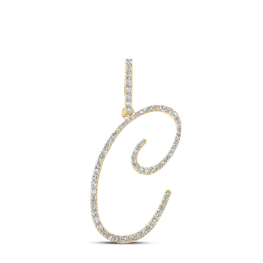 0.38 Ctw Natural Diamond Cursive Initial Letter C Pendant in 14k Yellow Gold