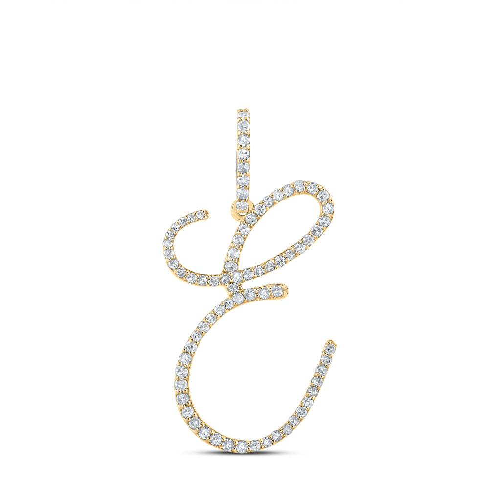 0.45 Ctw Natural Diamond Cursive Initial Letter E Pendant in 14k Yellow Gold