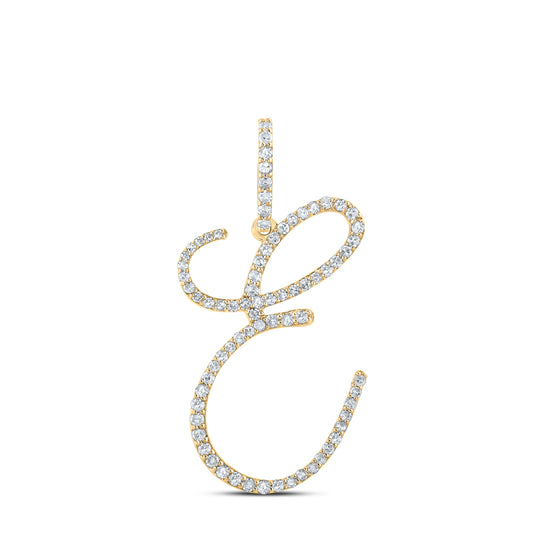0.45 Ctw Natural Diamond Cursive Initial Letter E Pendant in 14k Yellow Gold
