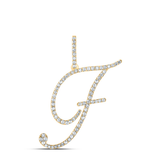 0.51 Ctw Natural Diamond Cursive Initial Letter F Pendant in 14k Yellow Gold