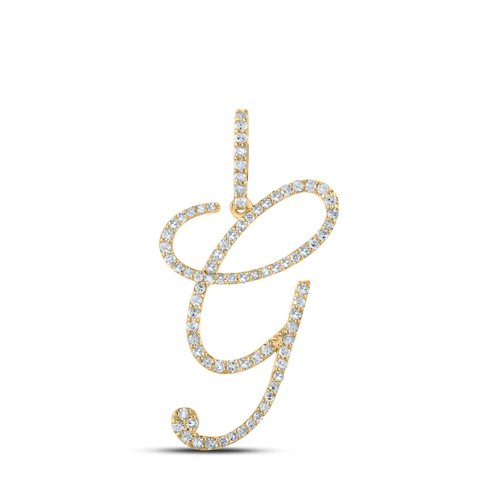 0.52 Ctw Natural Diamond Cursive Initial Letter G Pendant in 14k Yellow Gold